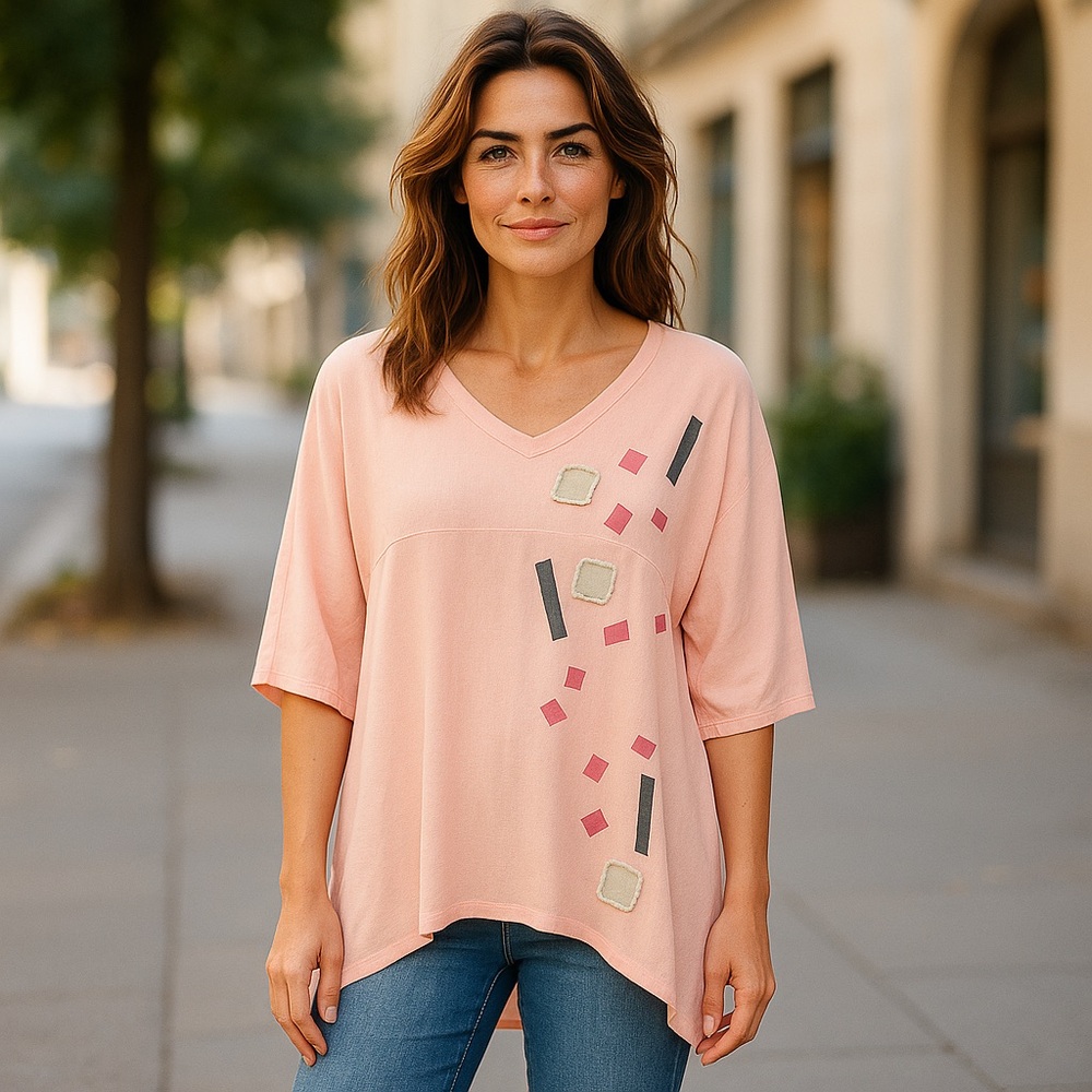 Soft Pink Asymmetrical Tunic with 3/4 Sleeves